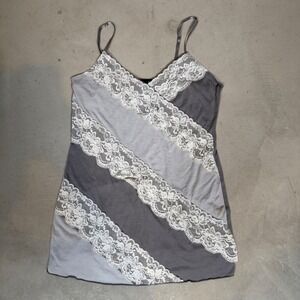 Volume One Juniors Grey Lace Diagonal Colorblock Camisole Tank Top Large Y2K